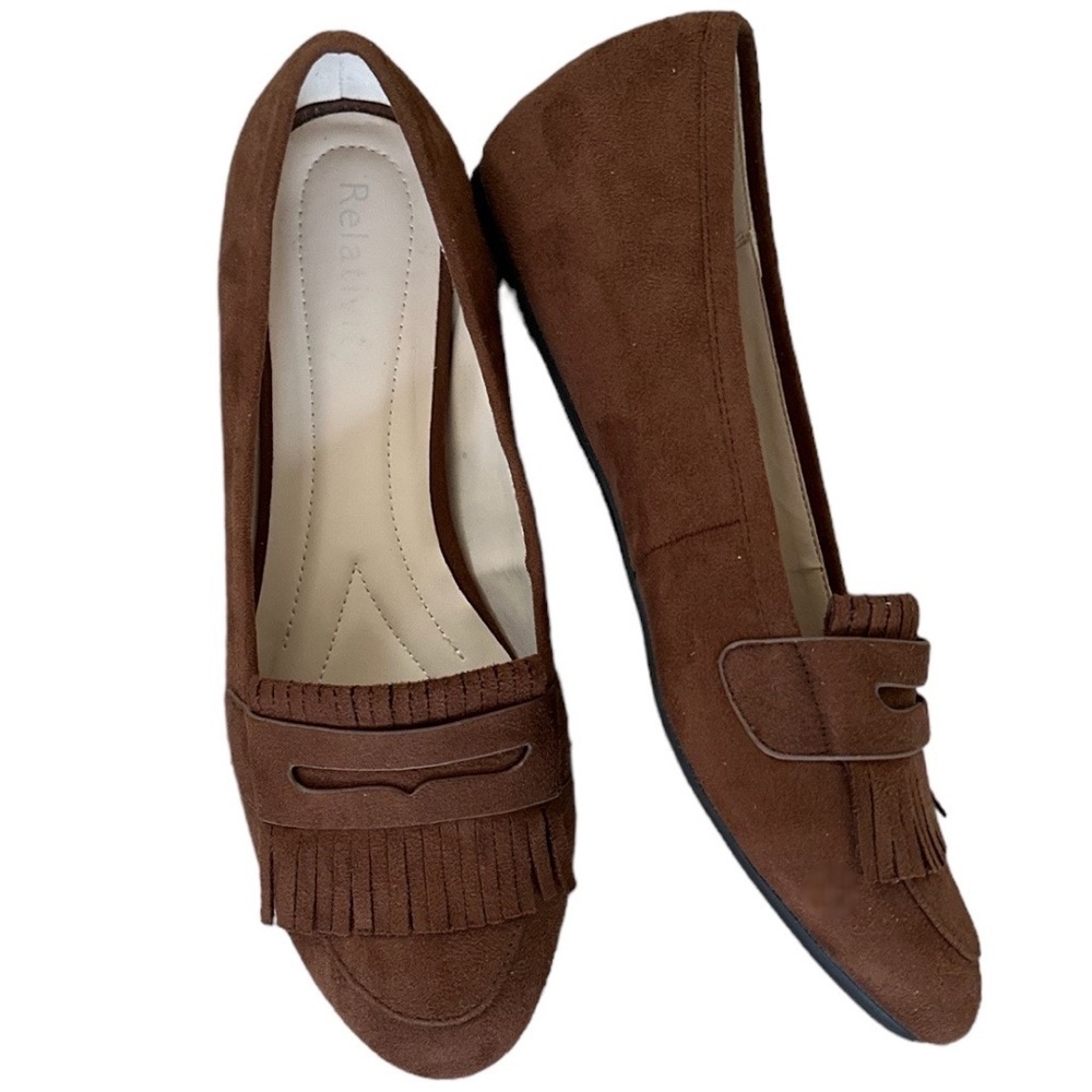 RELATIVITY Shoes Kaylee2 Brown Fringe Mocs 8.5 Built in Wedge